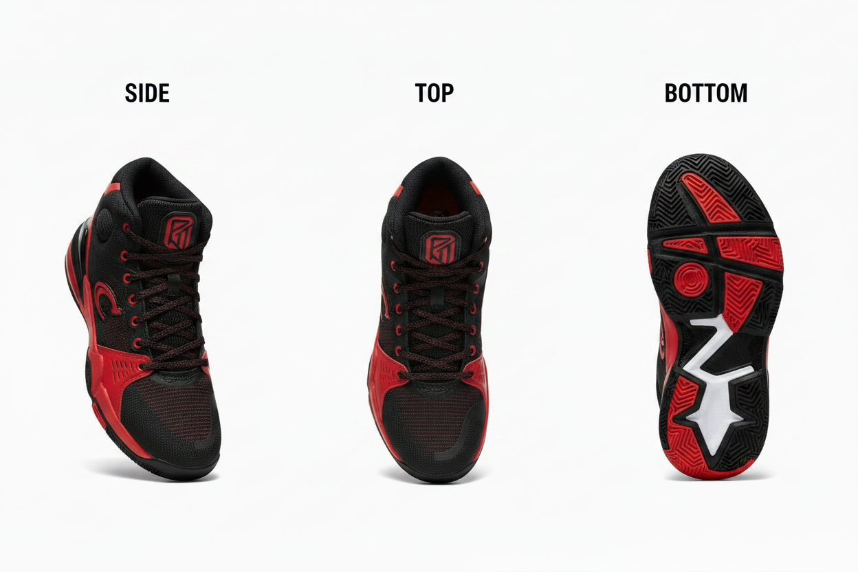Basketball Shoe - Angled Side, Top, Bottom