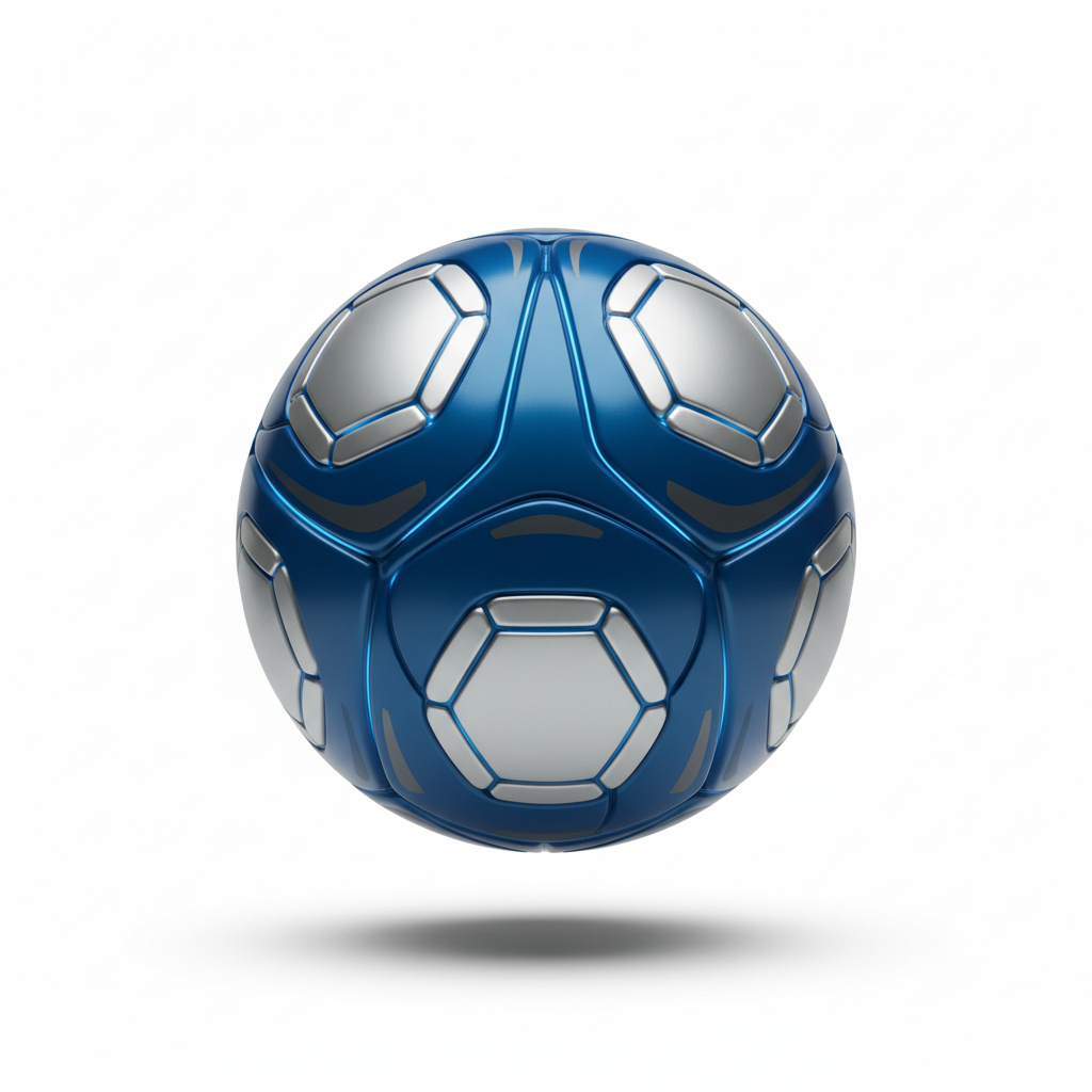 High-tech blue and grey aerodynamic soccer ball with classic panel design